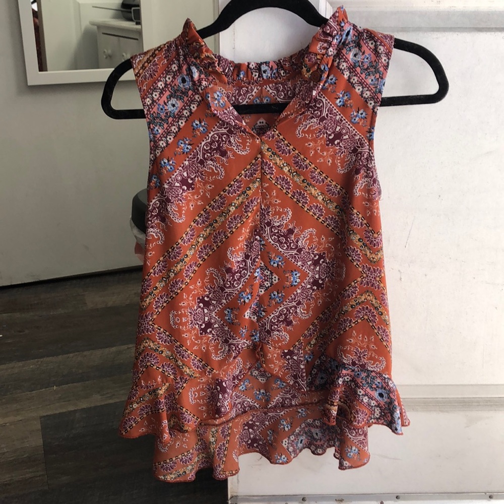 orange patterned shirt